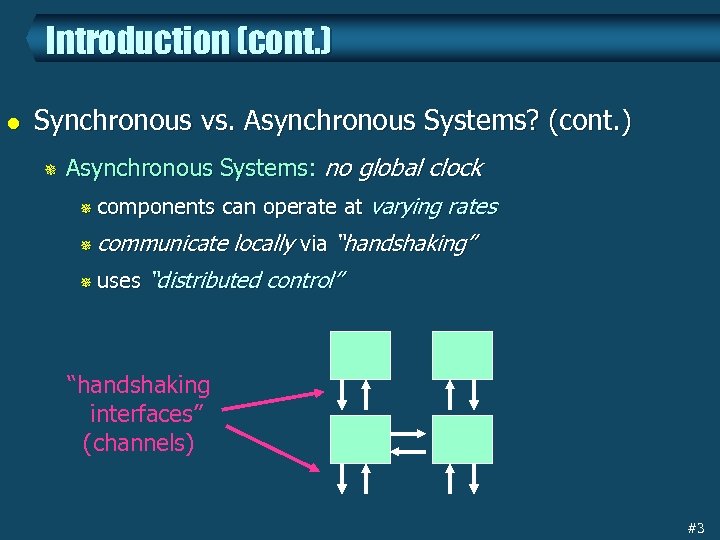 Introduction (cont. ) l Synchronous vs. Asynchronous Systems? (cont. ) ¯ Asynchronous Systems: no