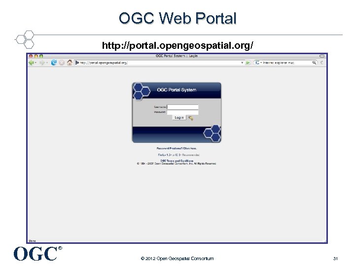 OGC Web Portal http: //portal. opengeospatial. org/ OGC ® © 2012 Open Geospatial Consortium