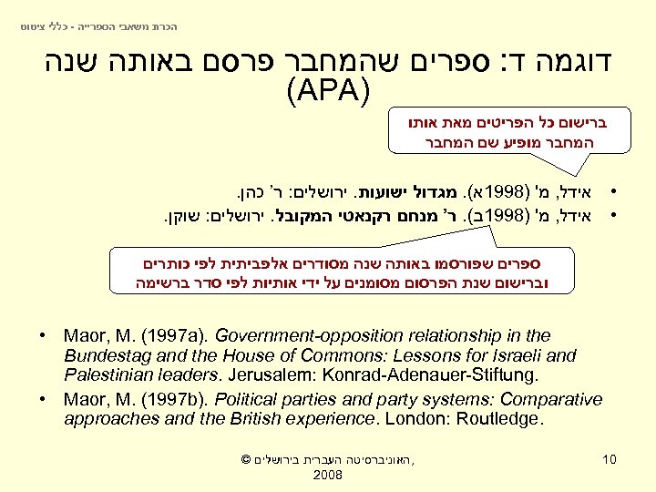  הכרת משאבי הספרייה - כללי ציטוט דוגמה ד: ספרים שהמחבר פרסם באותה שנה