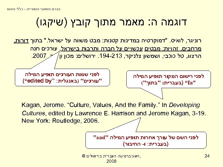  הכרת משאבי הספרייה - כללי ציטוט דוגמה ה: מאמר מתוך קובץ )שיקגו( רוניגר,