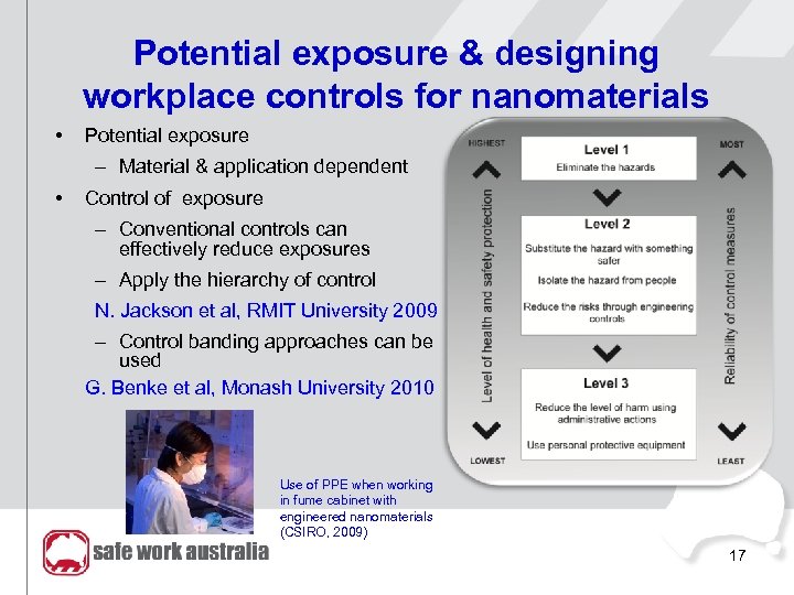 Potential exposure & designing workplace controls for nanomaterials • Potential exposure – Material &