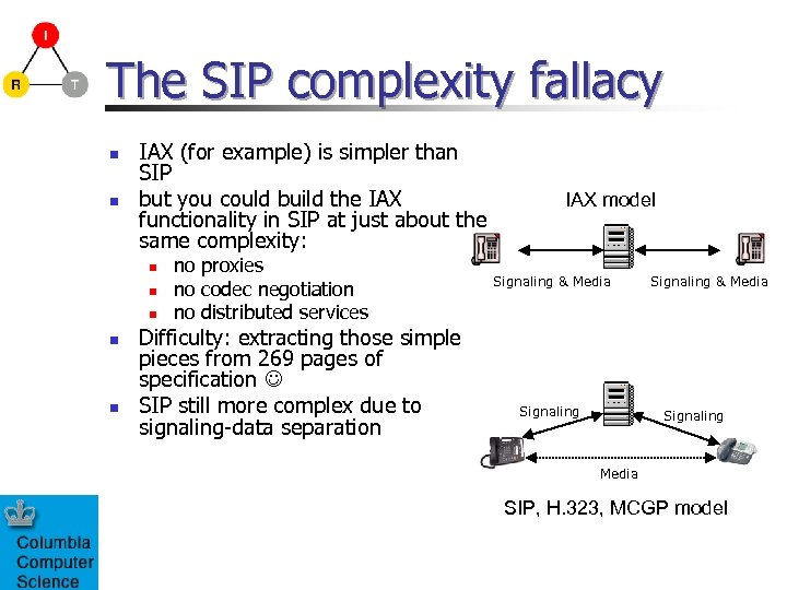 The SIP complexity fallacy n n IAX (for example) is simpler than SIP but