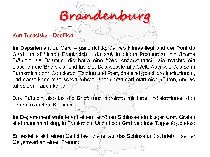 Brandenburg Kurt Tucholsky – Der Floh Im Departement du Gard – ganz richtig, da,