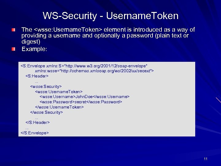 WS-Security - Username. Token The <wsse: Username. Token> element is introduced as a way