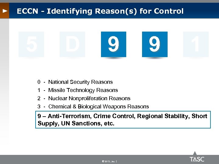 ECCN - Identifying Reason(s) for Control 5 D 9 9 1 0 - National