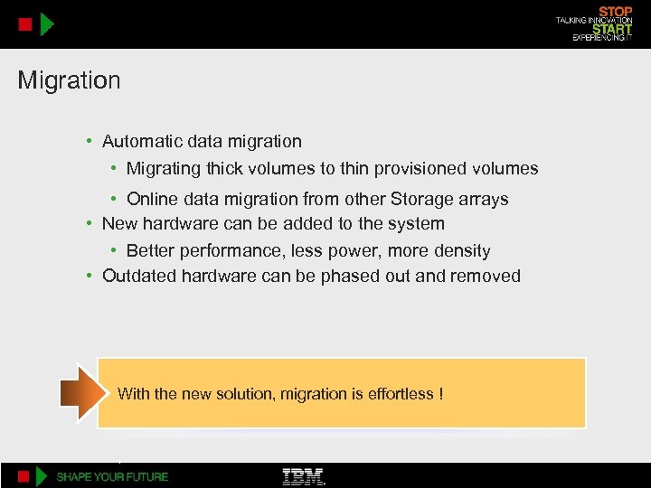 Migration • Automatic data migration • Migrating thick volumes to thin provisioned volumes •