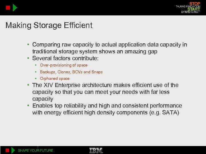 Making Storage Efficient • Comparing raw capacity to actual application data capacity in traditional