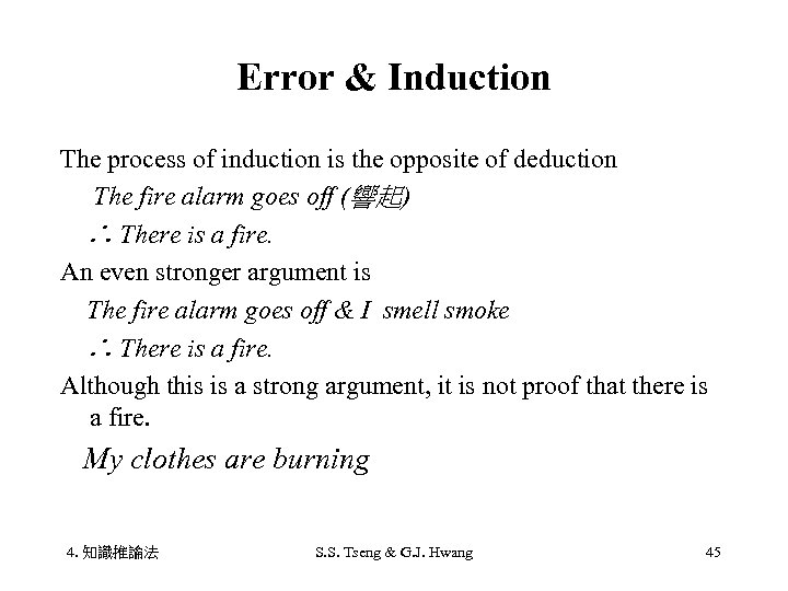 Error & Induction The process of induction is the opposite of deduction 　 The
