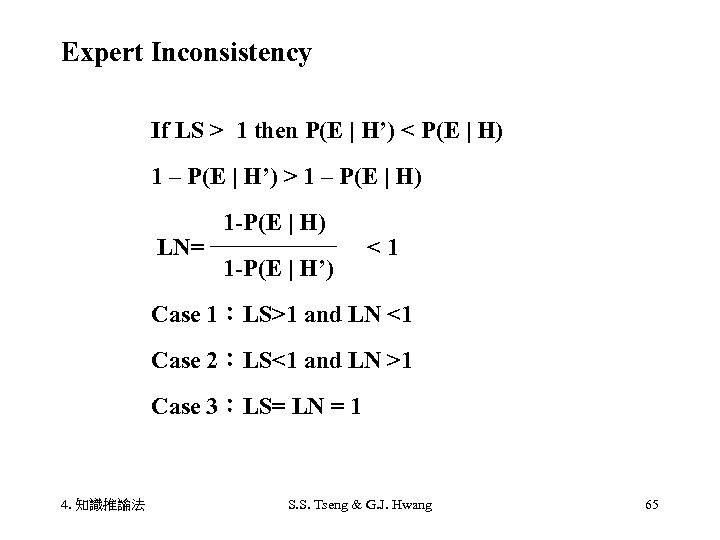Expert Inconsistency If LS > 1 then P(E | H’) < P(E | H)