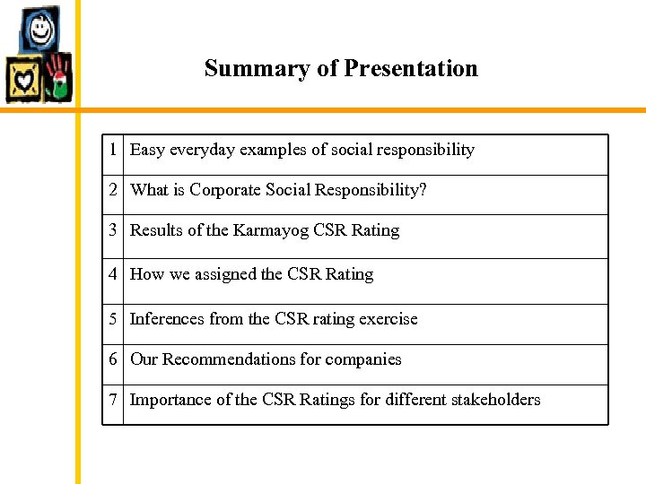 Summary of Presentation 1 Easy everyday examples of social responsibility 2 What is Corporate