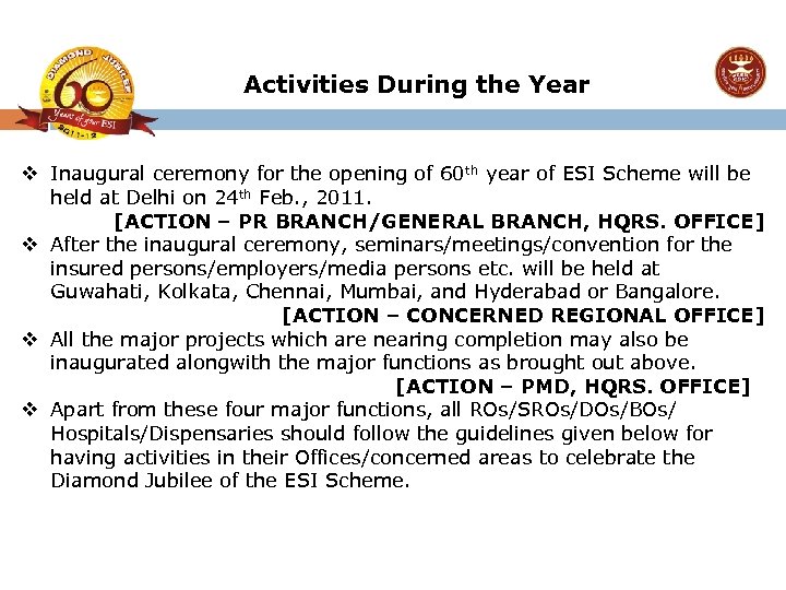 Activities During the Year v Inaugural ceremony for the opening of 60 th year