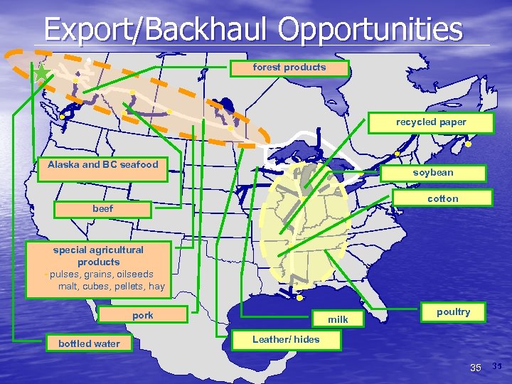 Export/Backhaul Opportunities forest products recycled paper Alaska and BC seafood soybean cotton beef special
