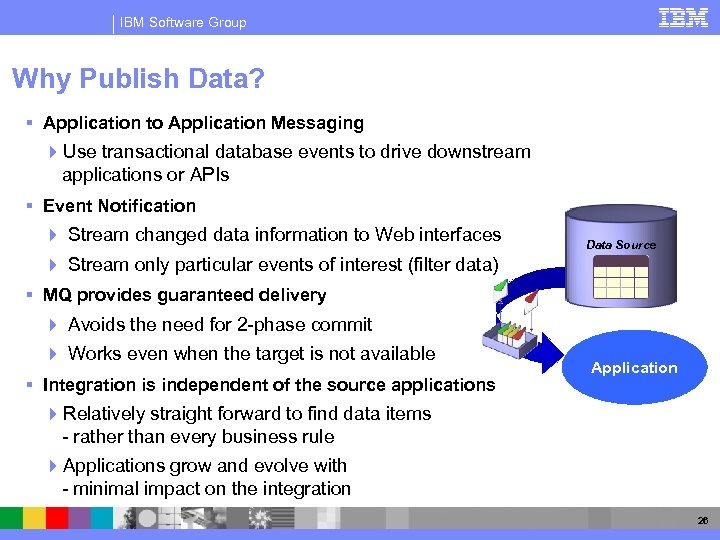 IBM Software Group Why Publish Data? § Application to Application Messaging 4 Use transactional