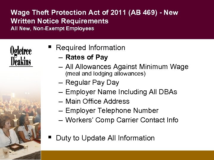 Wage Theft Protection Act of 2011 (AB 469) - New Written Notice Requirements All