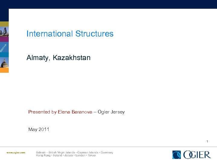 International Structures Almaty, Kazakhstan Presented by Elena Baranova – Ogier Jersey May 2011 1
