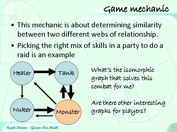 Game mechanic • This mechanic is about determining similarity between two different webs of