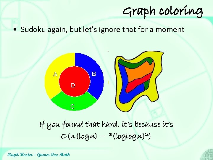 Graph coloring • Sudoku again, but let’s ignore that for a moment If you