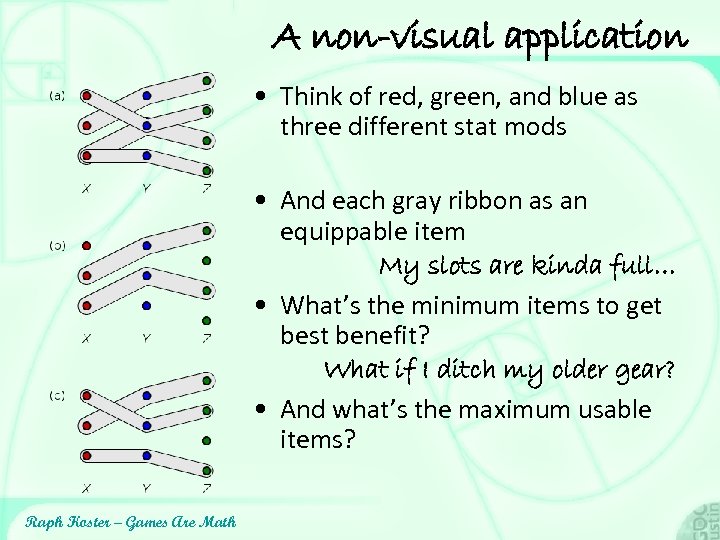 A non-visual application • Think of red, green, and blue as three different stat