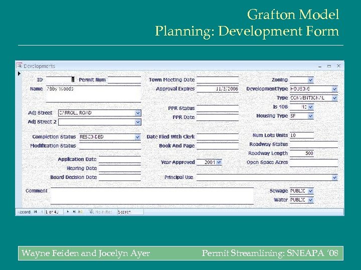 Grafton Model Planning: Development Form Wayne Feiden and Jocelyn Ayer Permit Streamlining: SNEAPA ‘