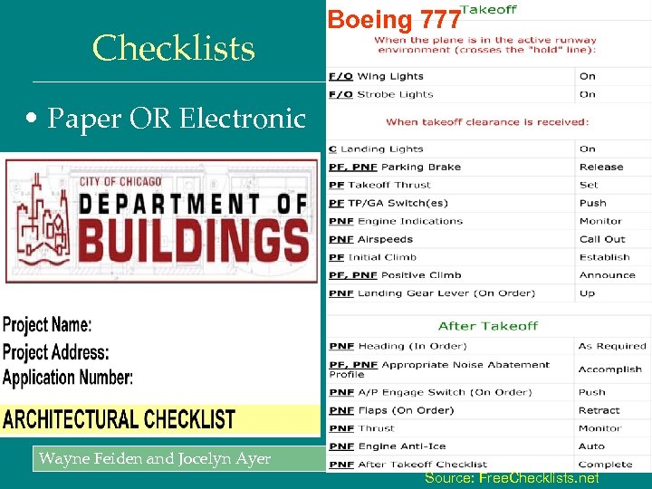 Checklists Boeing 777 • Paper OR Electronic Wayne Feiden and Jocelyn Ayer Permit Streamlining: