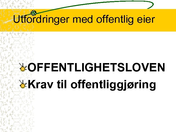 Utfordringer med offentlig eier OFFENTLIGHETSLOVEN Krav til offentliggjøring 