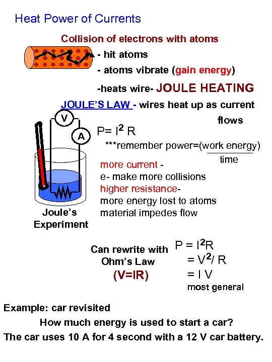 Heat Power of Currents Collision of electrons with atoms - hit atoms - atoms