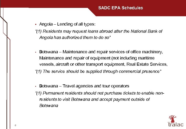 SADC EPA Schedules § Angola – Lending of all types: “(1) Residents may request