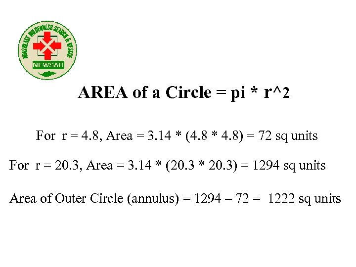 AREA of a Circle = pi * r^2 For r = 4. 8, Area
