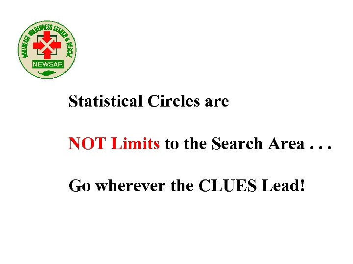 Statistical Circles are NOT Limits to the Search Area. . . Go wherever the