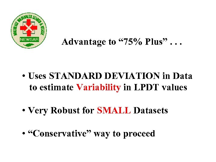 Advantage to “ 75% Plus”. . . • Uses STANDARD DEVIATION in Data to