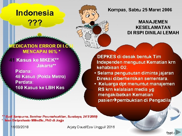 Kompas, Sabtu 25 Maret 2006 Indonesia ? ? ? MANAJEMEN KESELAMATAN DI RSPI DINILAI