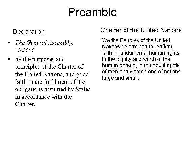 Preamble Declaration • The General Assembly, Guided • by the purposes and principles of