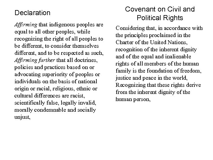 Declaration Affirming that indigenous peoples are equal to all other peoples, while recognizing the