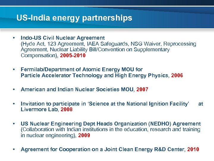 US-India energy partnerships • Indo-US Civil Nuclear Agreement (Hyde Act, 123 Agreement, IAEA Safeguards,