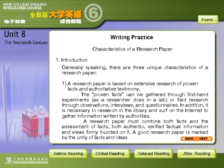 Writing Practice Characteristics of a Research Paper 1. Introduction Generally speaking, there are three