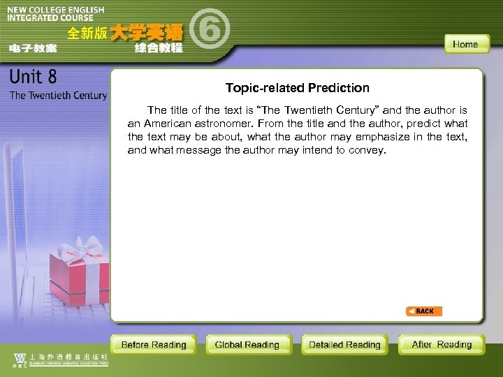 Topic-related Prediction The title of the text is “The Twentieth Century” and the author