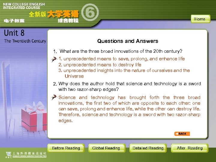 Questions and Answers 1. What are three broad innovations of the 20 th century?