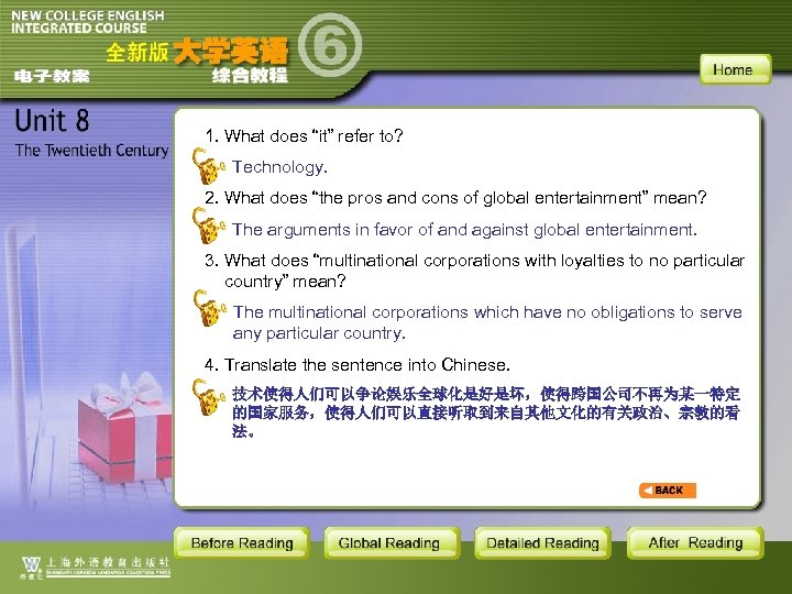 1. What does “it” refer to? Technology. 2. What does “the pros and cons