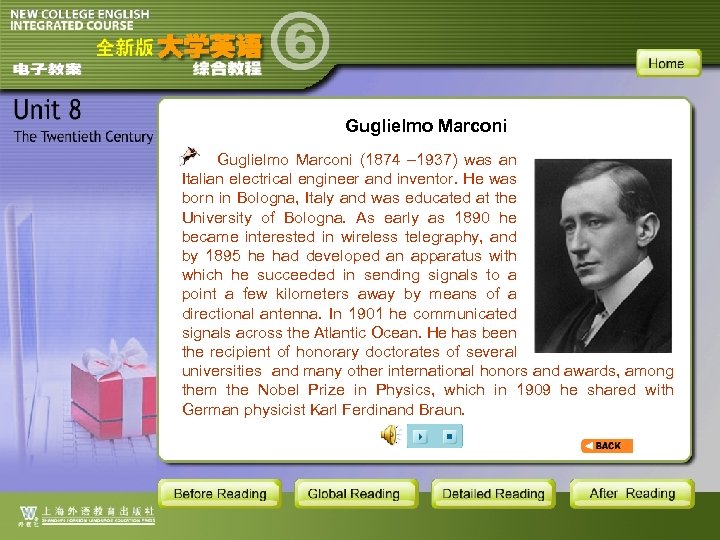 Guglielmo Marconi (1874 – 1937) was an Italian electrical engineer and inventor. He was