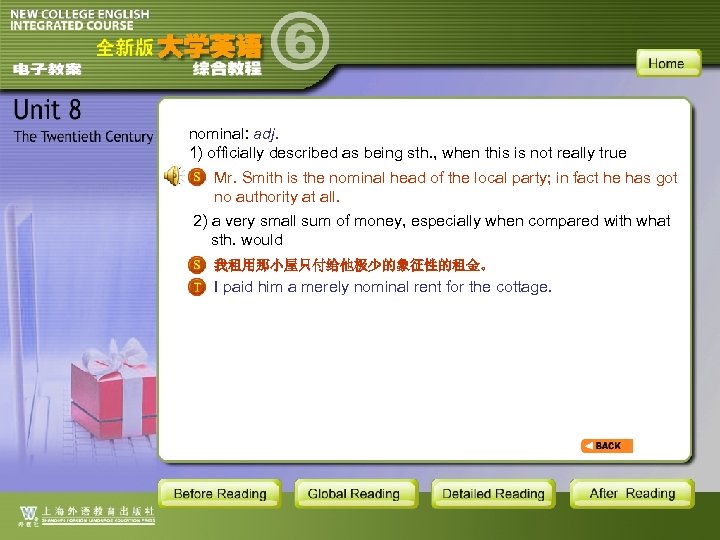 nominal: adj. 1) officially described as being sth. , when this is not really