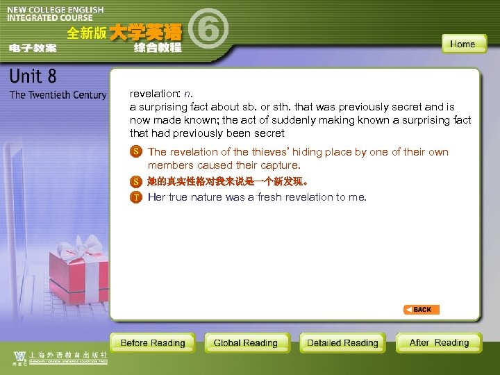 revelation: n. a surprising fact about sb. or sth. that was previously secret and