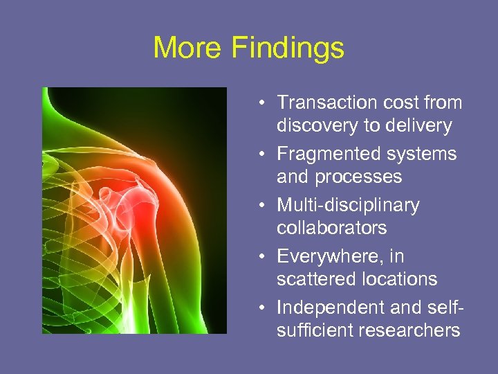 More Findings • Transaction cost from discovery to delivery • Fragmented systems and processes