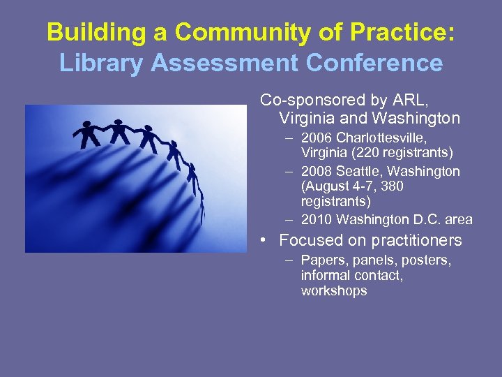 Building a Community of Practice: Library Assessment Conference Co-sponsored by ARL, Virginia and Washington
