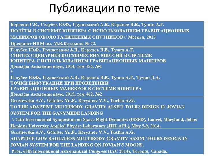 Публикации по теме Боровин Г. К. , Голубев Ю. Ф. , Грушевский А. В.