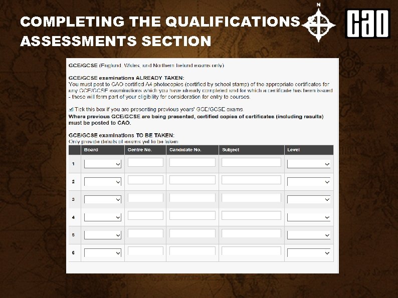 COMPLETING THE QUALIFICATIONS & ASSESSMENTS SECTION 