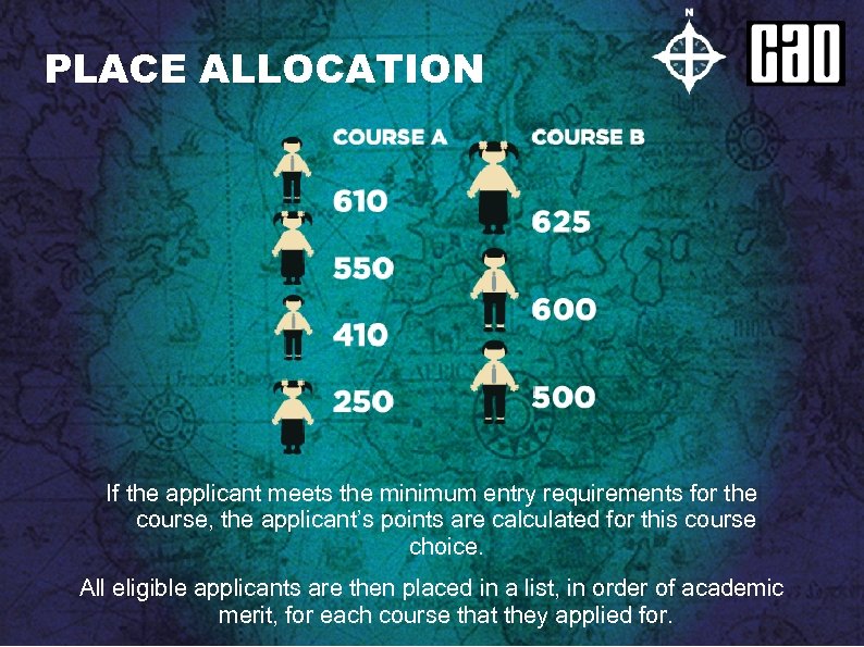 PLACE ALLOCATION If the applicant meets the minimum entry requirements for the course, the