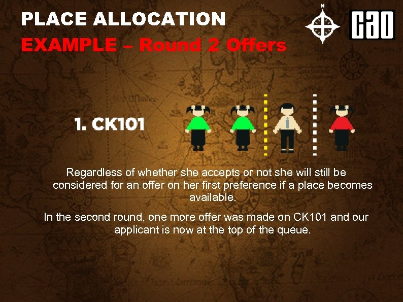 PLACE ALLOCATION EXAMPLE – Round 2 Offers Regardless of whether she accepts or not