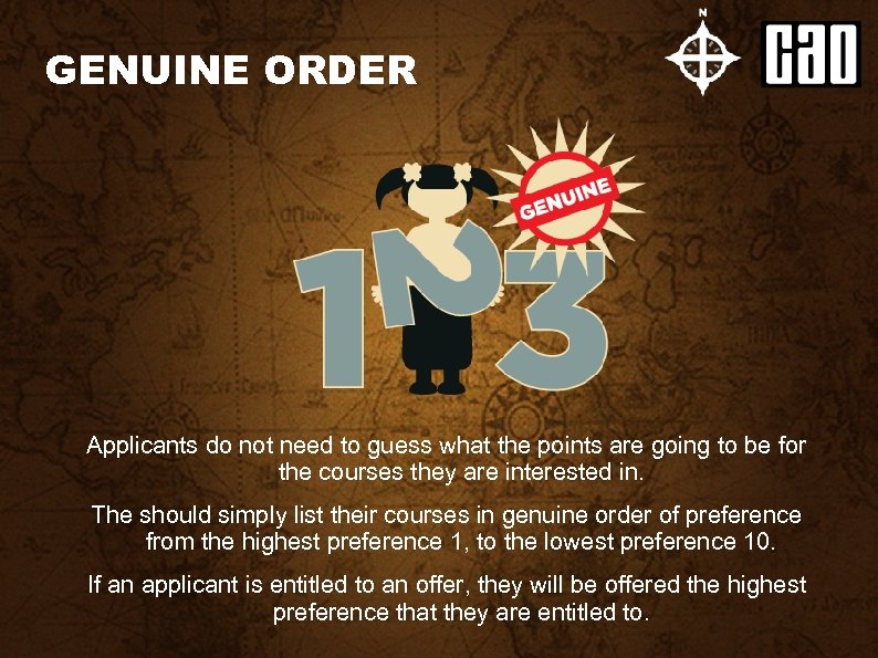 GENUINE ORDER Applicants do not need to guess what the points are going to