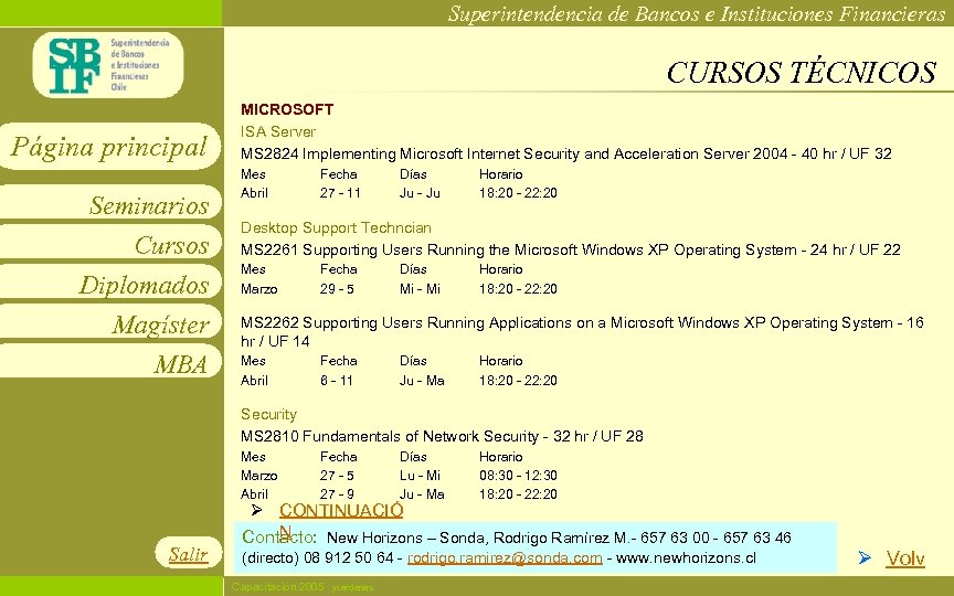Superintendencia de Bancos e Instituciones Financieras CURSOS TÉCNICOS Página principal Seminarios Cursos Diplomados Magíster