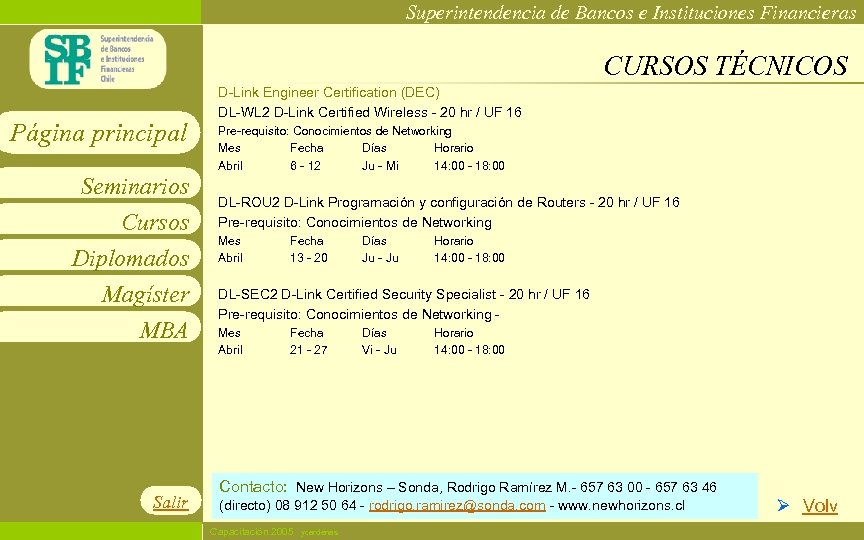 Superintendencia de Bancos e Instituciones Financieras CURSOS TÉCNICOS Página principal Seminarios Cursos Diplomados Magíster